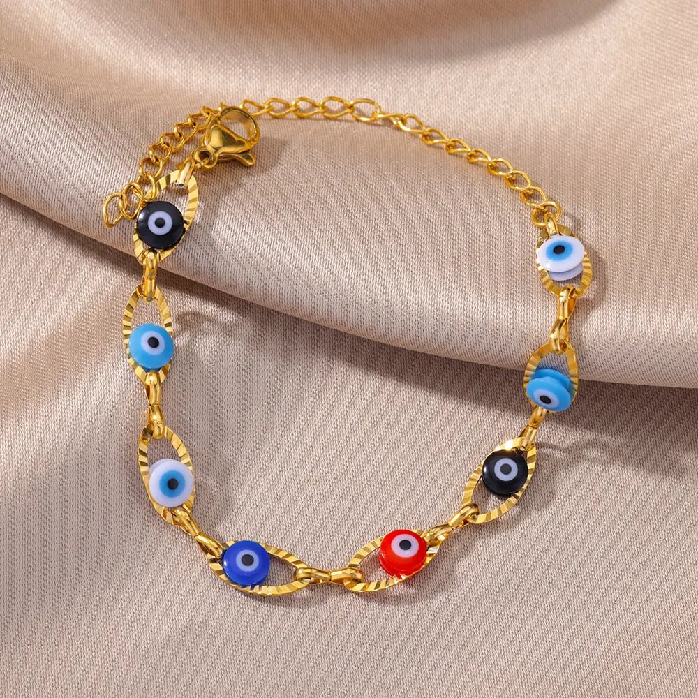 Gothic Rainbow Evil Eye Bracelets For Women Stainless Steel Gold Color Turkish Demon Chain Charm Bracelet Summer Beach Jewelry - Tara's Tiny Treasures