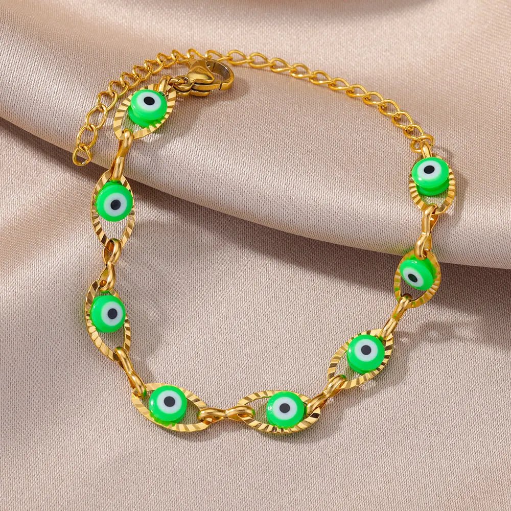 Gothic Rainbow Evil Eye Bracelets For Women Stainless Steel Gold Color Turkish Demon Chain Charm Bracelet Summer Beach Jewelry - Tara's Tiny Treasures