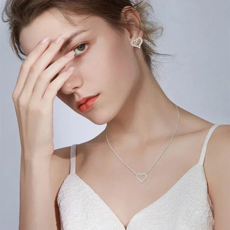 Heart Shape Moissanite Diamond Jewelry Set for Women 925 Sterling Silver Plated 18k Gold Neckchain Pendant Necklace Stud Earring - Tara's Tiny Treasures