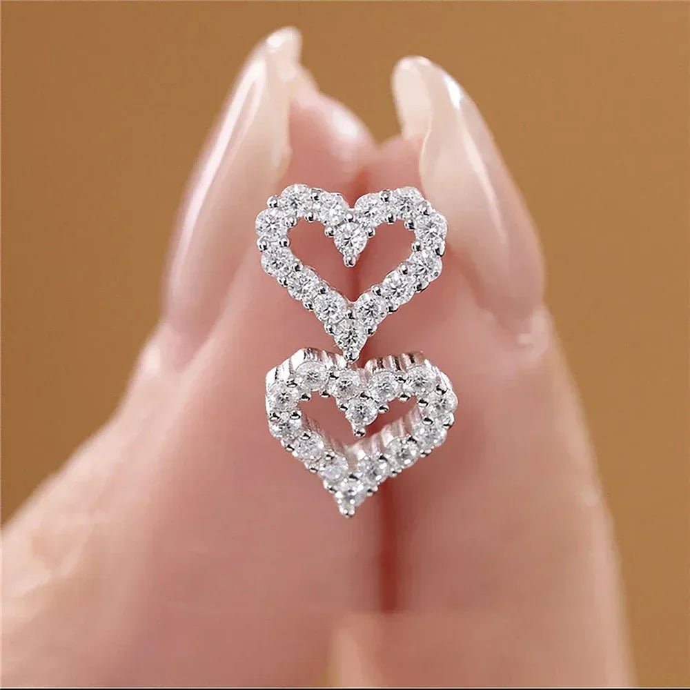 Heart Shape Moissanite Diamond Jewelry Set for Women 925 Sterling Silver Plated 18k Gold Neckchain Pendant Necklace Stud Earring - Tara's Tiny Treasures