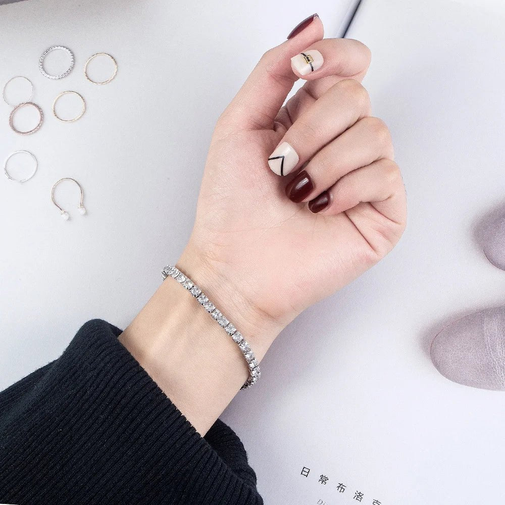 High Quality S925 Silver Platinum Plated Moissanite Bracelet Sparkling Personality Wedding Jewelry Gift Charm Bracelet For Women - Tara's Tiny Treasures