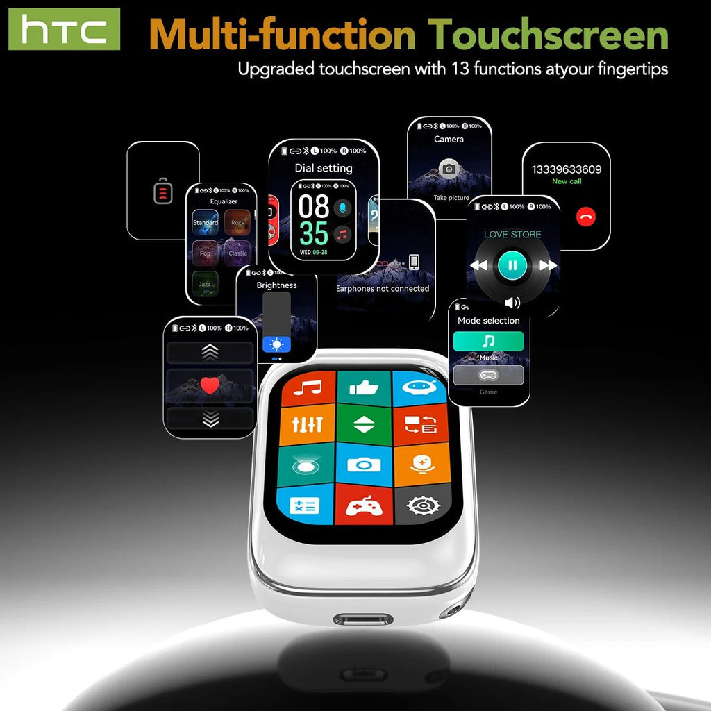 HTC NE48 TWS Wireless Earbuds AI Translation 2K HD Touchscreen Bluetooth 6.0 IPX5 ENC Noise Cancelling Sports Headphone - Tara's Tiny Treasures