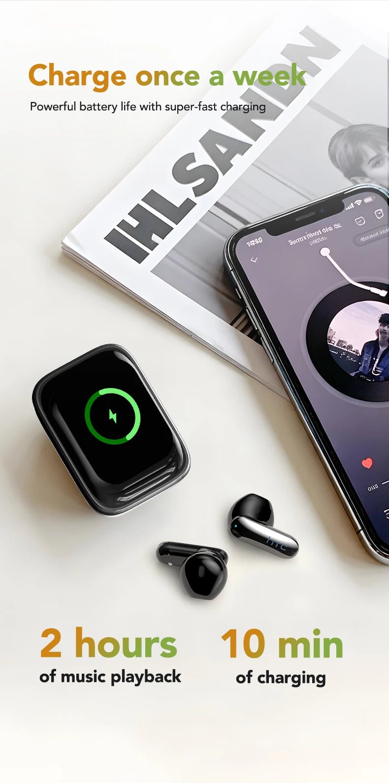 HTC NE48 TWS Wireless Earbuds AI Translation 2K HD Touchscreen Bluetooth 6.0 IPX5 ENC Noise Cancelling Sports Headphone - Tara's Tiny Treasures