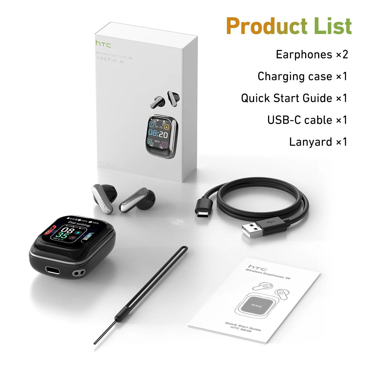 HTC NE48 TWS Wireless Earbuds AI Translation 2K HD Touchscreen Bluetooth 6.0 IPX5 ENC Noise Cancelling Sports Headphone - Tara's Tiny Treasures