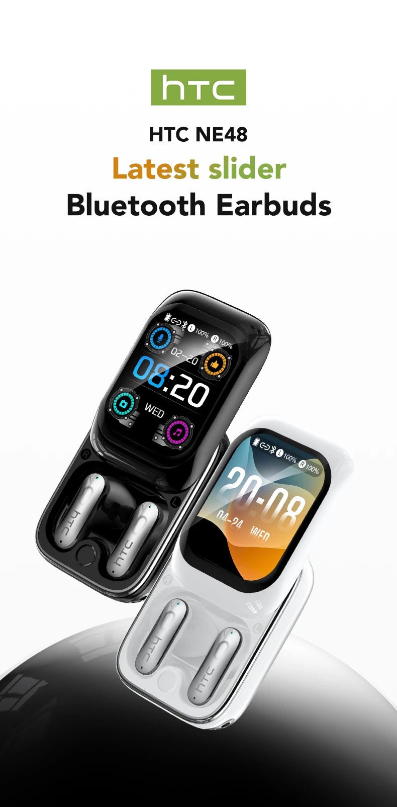HTC NE48 TWS Wireless Earbuds AI Translation 2K HD Touchscreen Bluetooth 6.0 IPX5 ENC Noise Cancelling Sports Headphone - Tara's Tiny Treasures