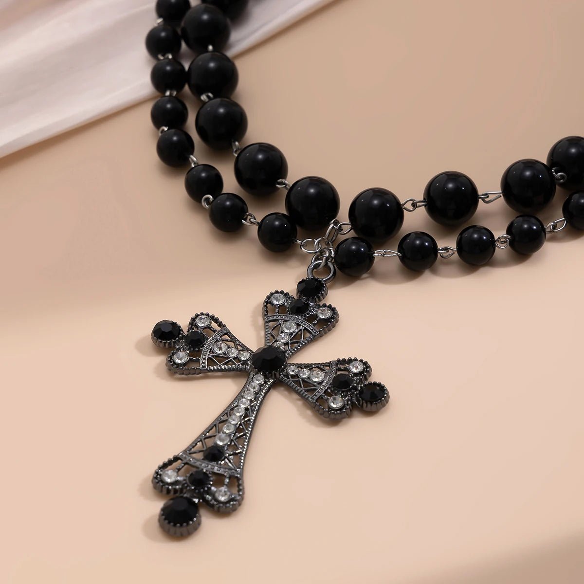 Ingemark Multilayer Goth Rhinestone Cross Jesus Pendant Choker Necklace for Women Vintage Acrylic Beads Halloween Jewelry Gift - Tara's Tiny Treasures