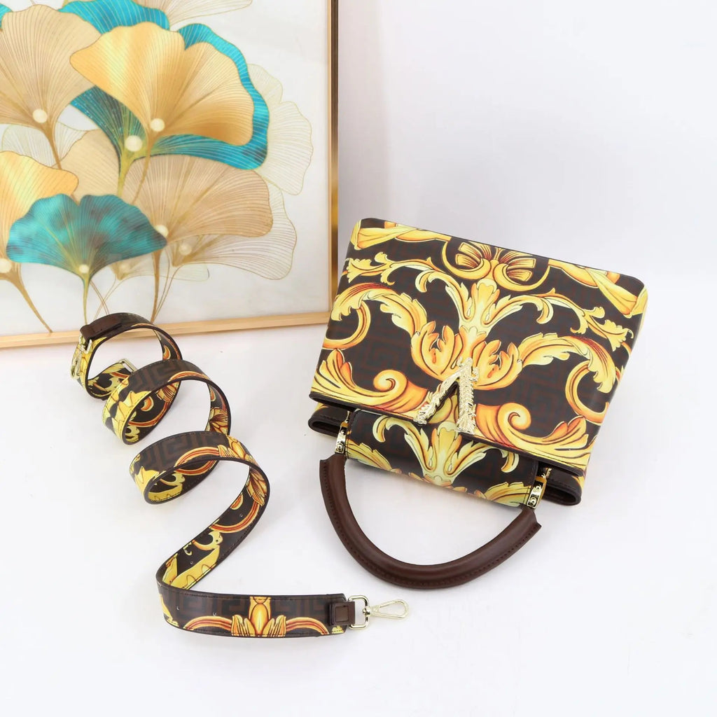 Ins Famous Fashion Classic Printed PU Leather Womens Handbags Luxury Elegant Shoulder Crossbody Top Handle Bag Daily Travel Work - Tara's Tiny Treasures