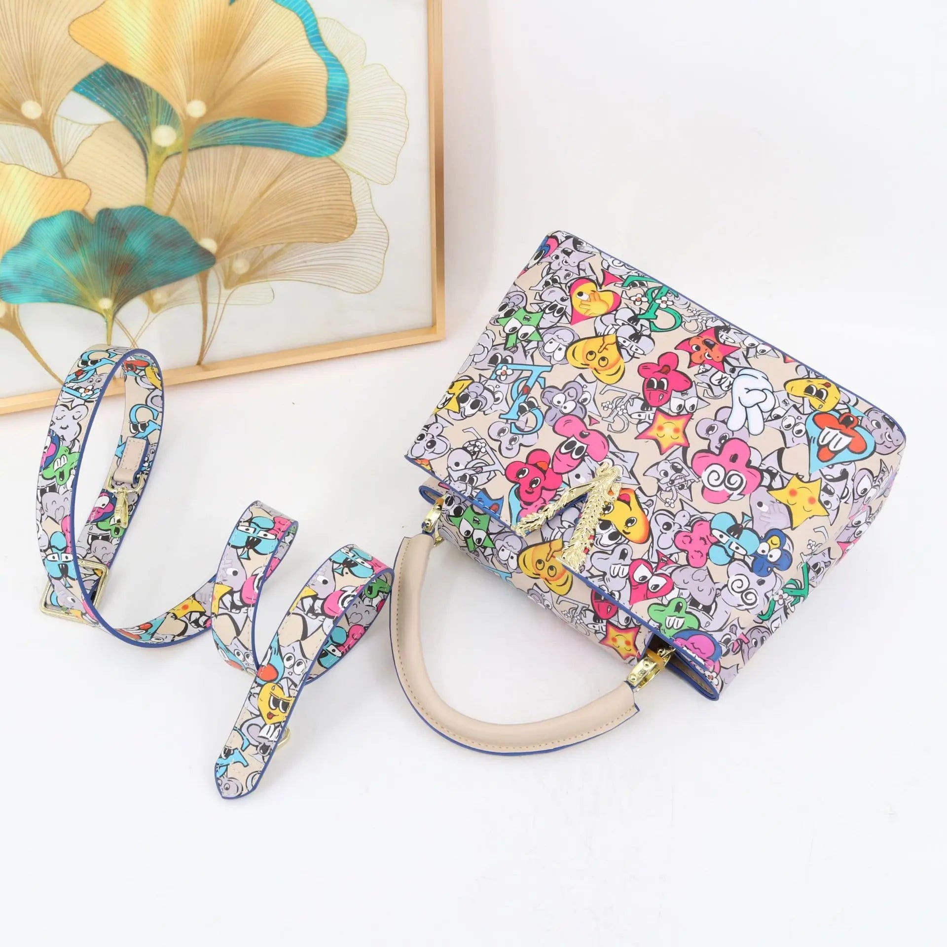 Ins Famous Fashion Classic Printed PU Leather Womens Handbags Luxury Elegant Shoulder Crossbody Top Handle Bag Daily Travel Work - Tara's Tiny Treasures