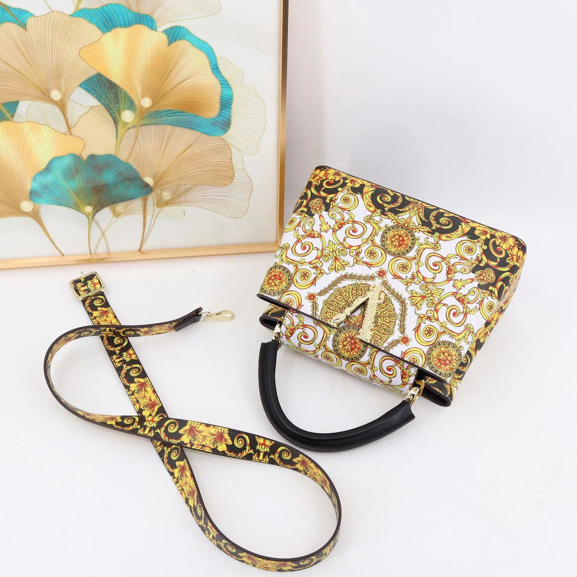 Ins Famous Fashion Classic Printed PU Leather Womens Handbags Luxury Elegant Shoulder Crossbody Top Handle Bag Daily Travel Work - Tara's Tiny Treasures