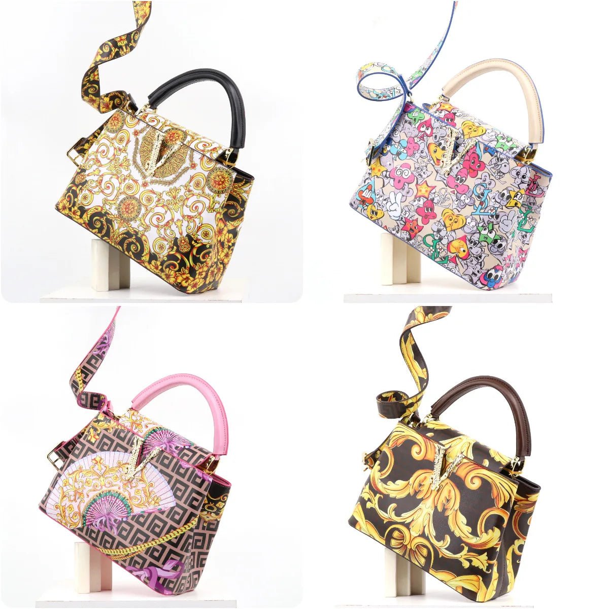 Ins Famous Fashion Classic Printed PU Leather Womens Handbags Luxury Elegant Shoulder Crossbody Top Handle Bag Daily Travel Work - Tara's Tiny Treasures