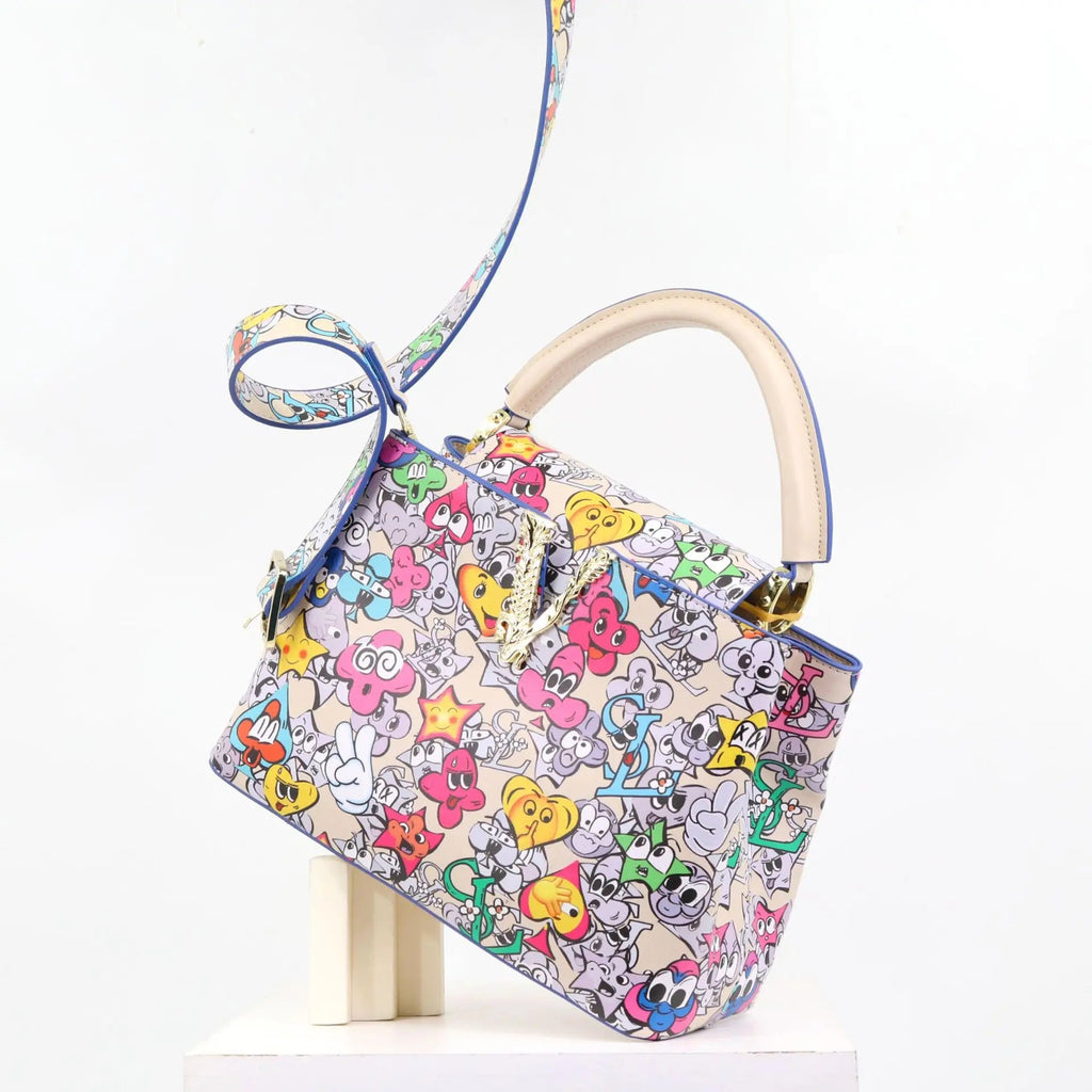 Ins Famous Fashion Classic Printed PU Leather Womens Handbags Luxury Elegant Shoulder Crossbody Top Handle Bag Daily Travel Work - Tara's Tiny Treasures