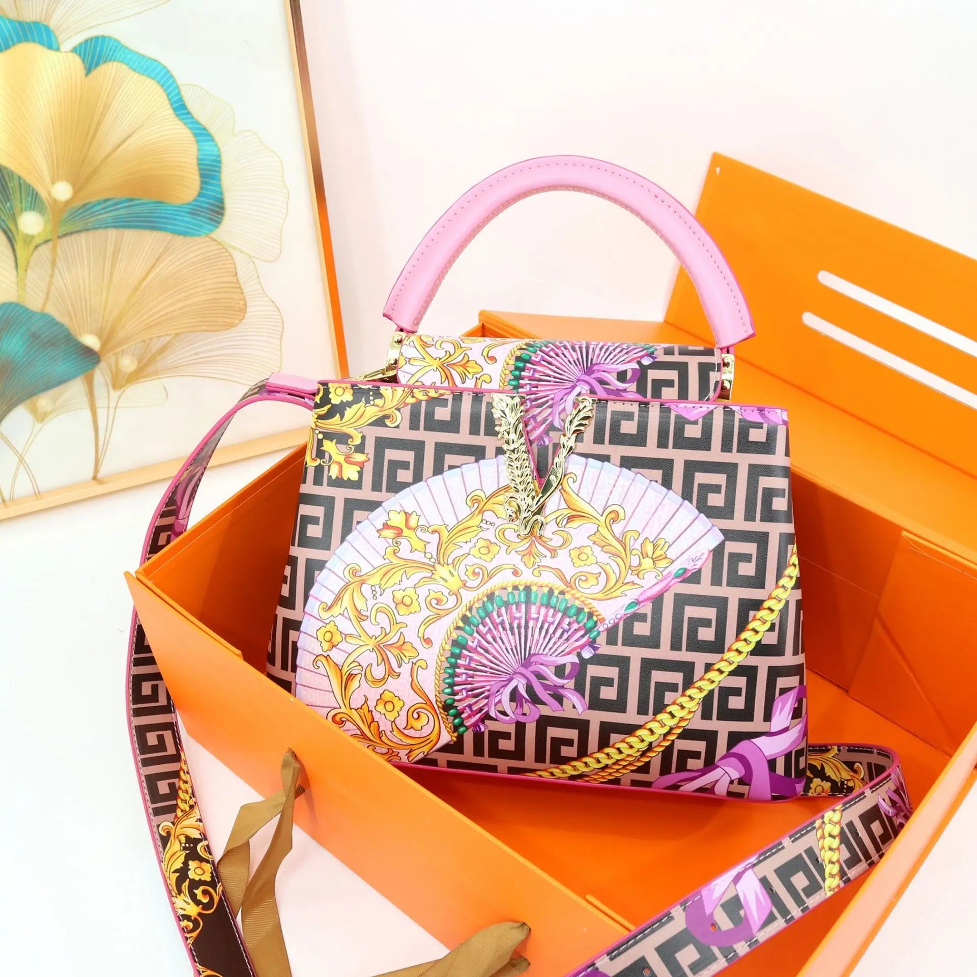 Ins Famous Fashion Classic Printed PU Leather Womens Handbags Luxury Elegant Shoulder Crossbody Top Handle Bag Daily Travel Work - Tara's Tiny Treasures