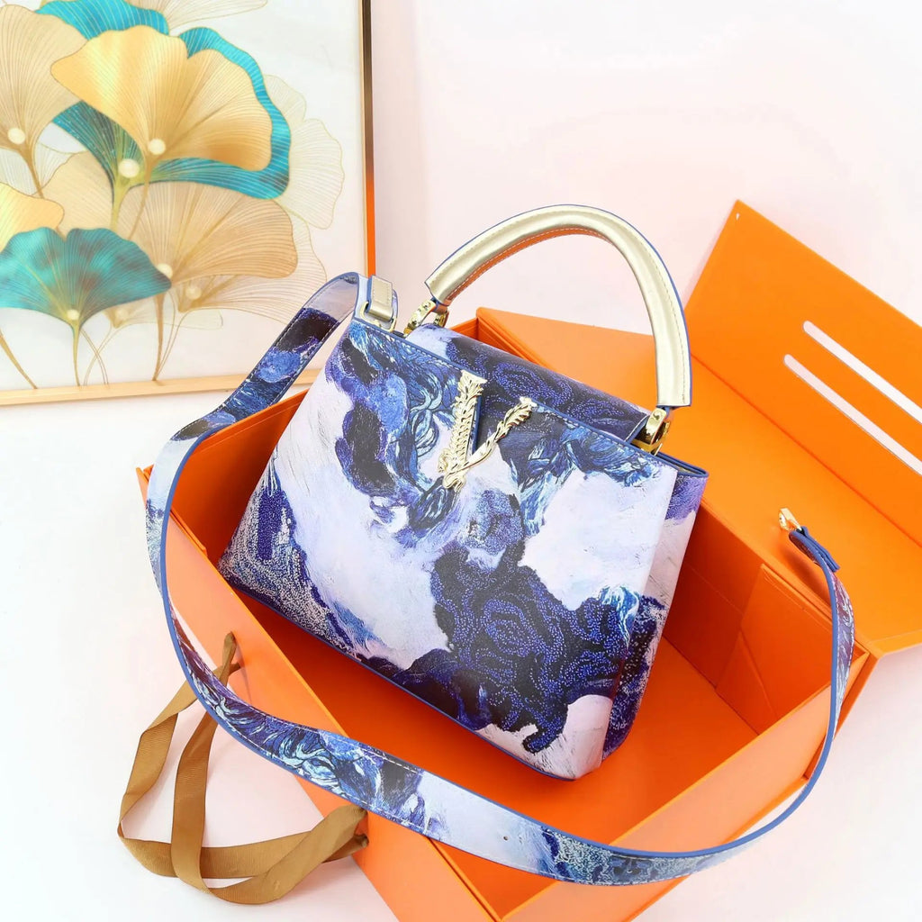 Ins Famous Fashion Classic Printed PU Leather Womens Handbags Luxury Elegant Shoulder Crossbody Top Handle Bag Daily Travel Work - Tara's Tiny Treasures