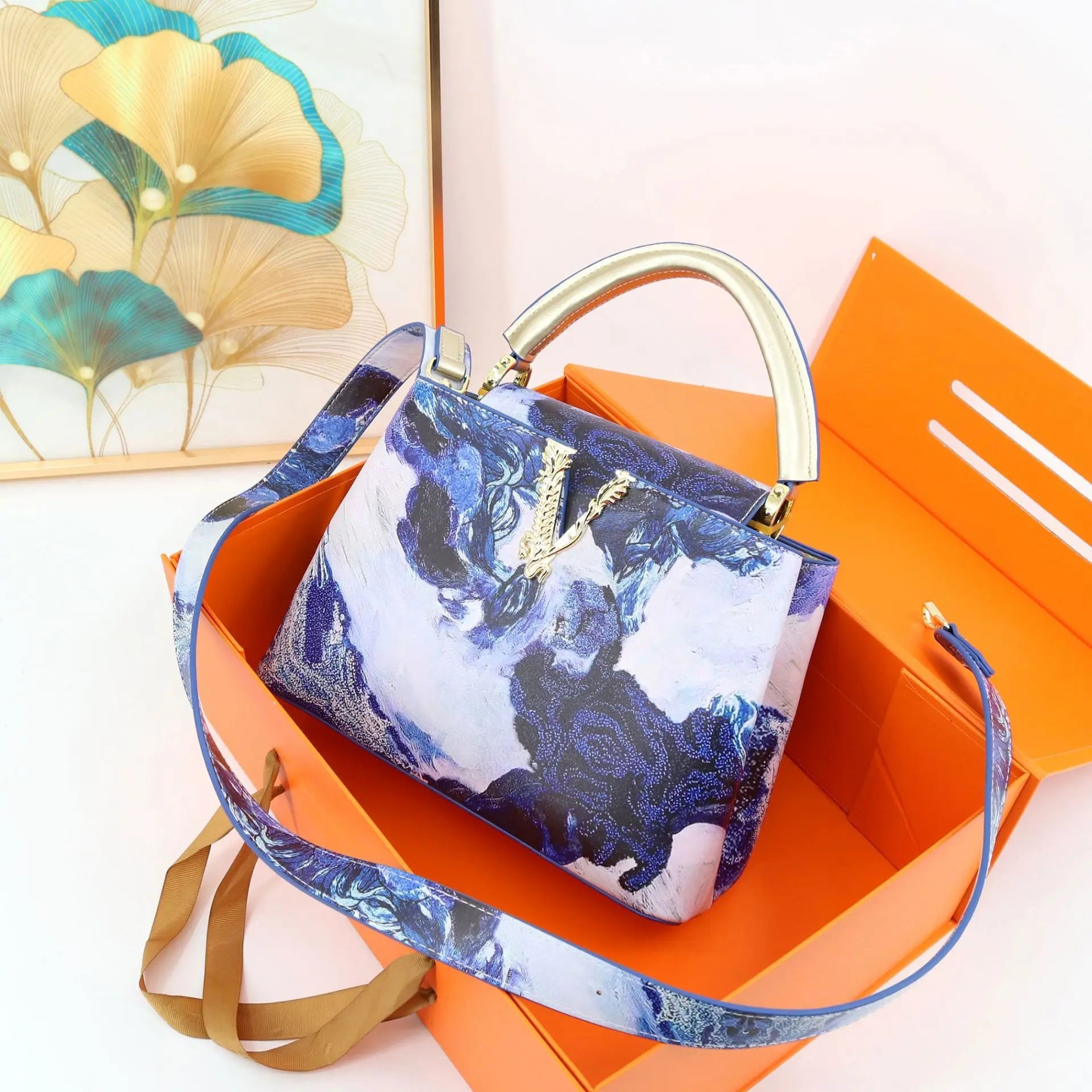 Ins Famous Fashion Classic Printed PU Leather Womens Handbags Luxury Elegant Shoulder Crossbody Top Handle Bag Daily Travel Work - Tara's Tiny Treasures