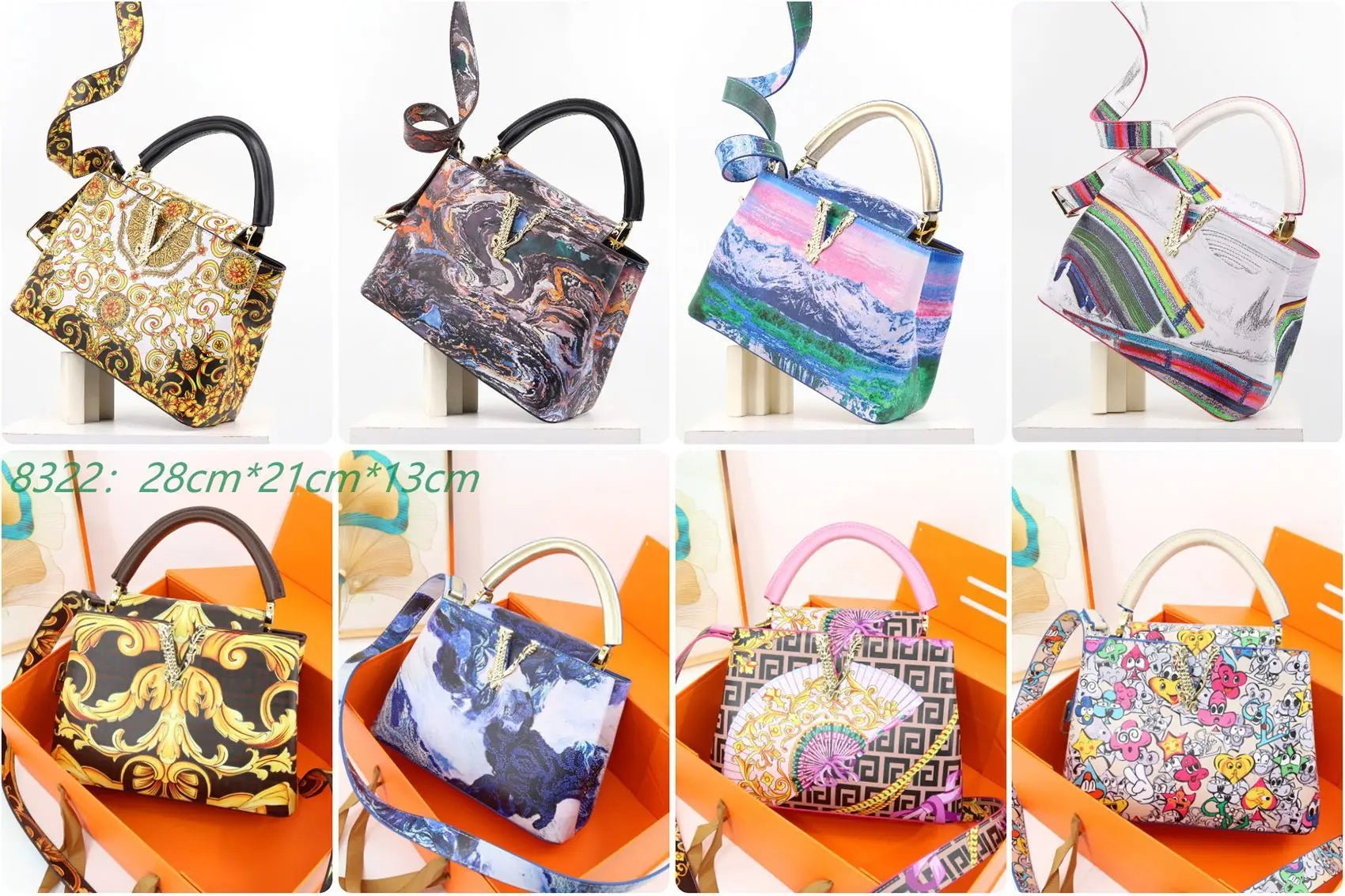 Ins Famous Fashion Classic Printed PU Leather Womens Handbags Luxury Elegant Shoulder Crossbody Top Handle Bag Daily Travel Work - Tara's Tiny Treasures