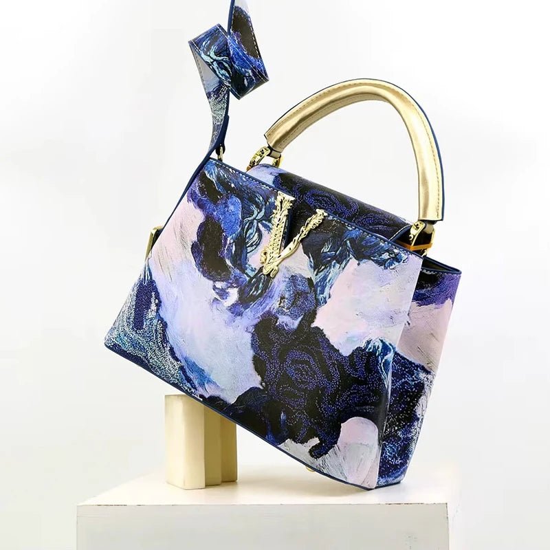Ins Famous Fashion Classic Printed PU Leather Womens Handbags Luxury Elegant Shoulder Crossbody Top Handle Bag Daily Travel Work - Tara's Tiny Treasures