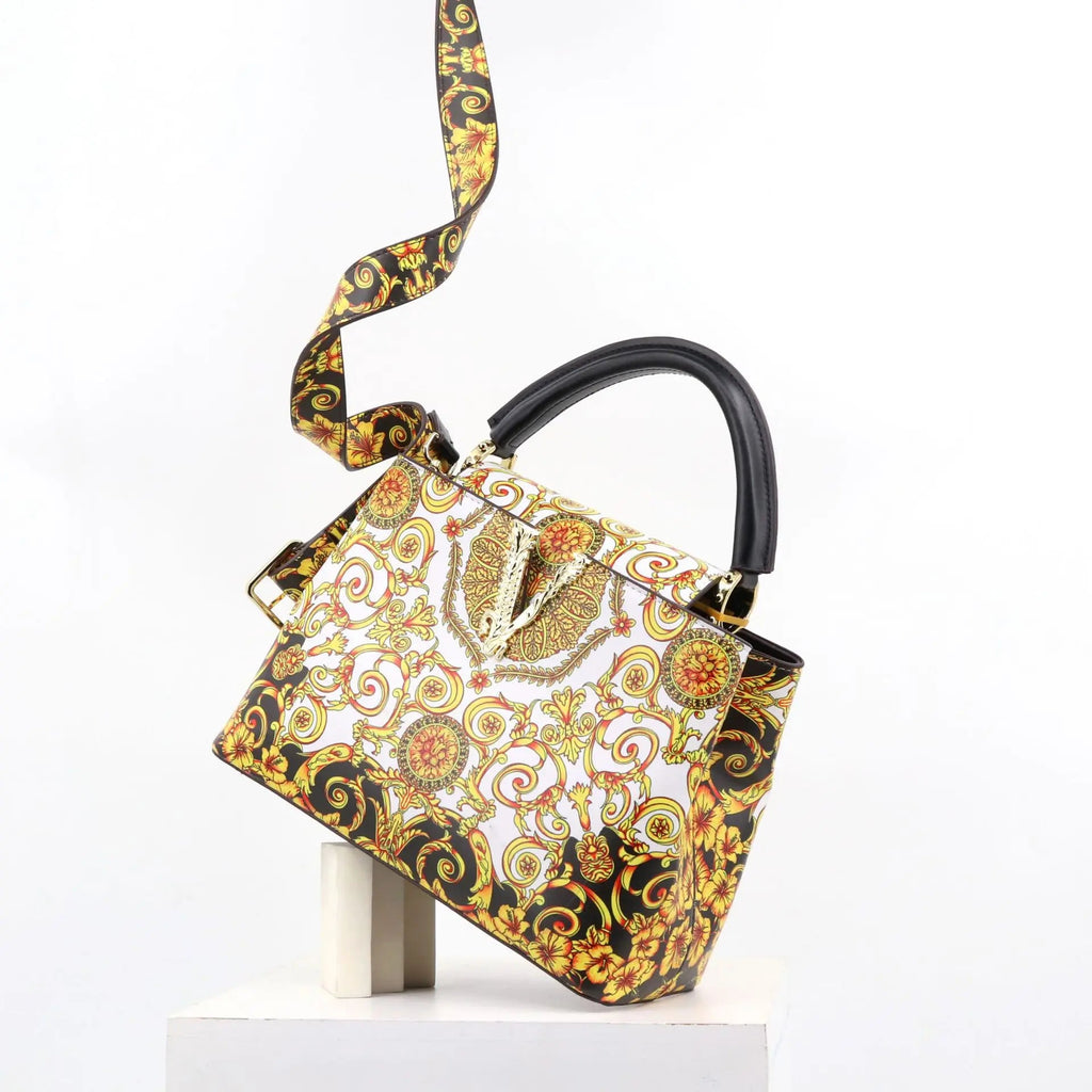 Ins Famous Fashion Classic Printed PU Leather Womens Handbags Luxury Elegant Shoulder Crossbody Top Handle Bag Daily Travel Work - Tara's Tiny Treasures