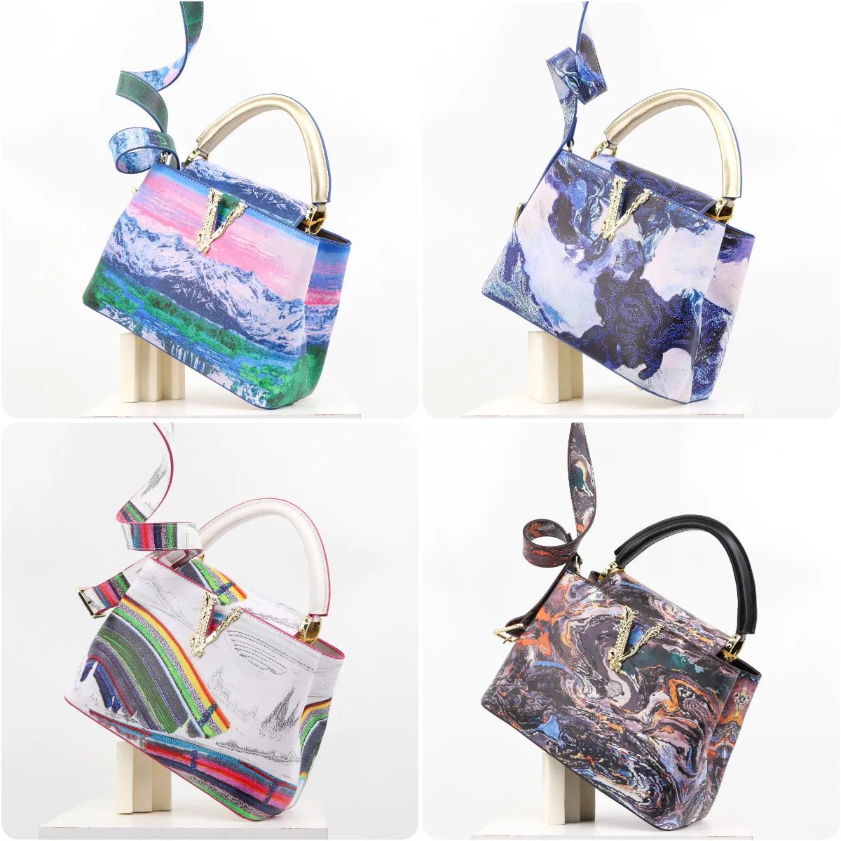 Ins Famous Fashion Classic Printed PU Leather Womens Handbags Luxury Elegant Shoulder Crossbody Top Handle Bag Daily Travel Work - Tara's Tiny Treasures