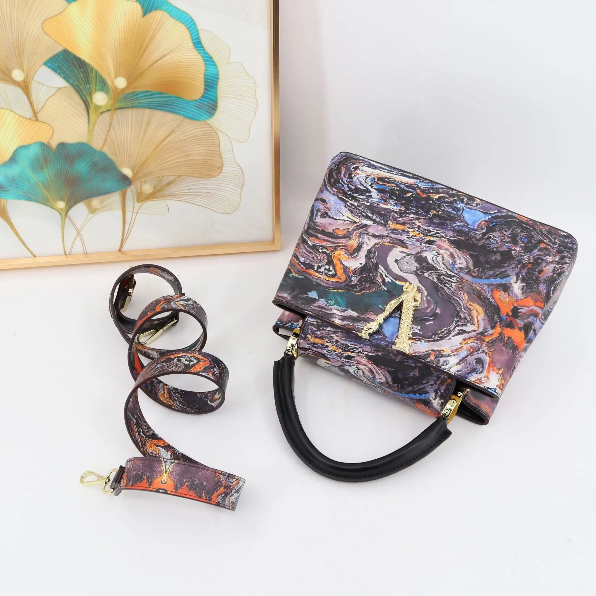 Ins Famous Fashion Classic Printed PU Leather Womens Handbags Luxury Elegant Shoulder Crossbody Top Handle Bag Daily Travel Work - Tara's Tiny Treasures