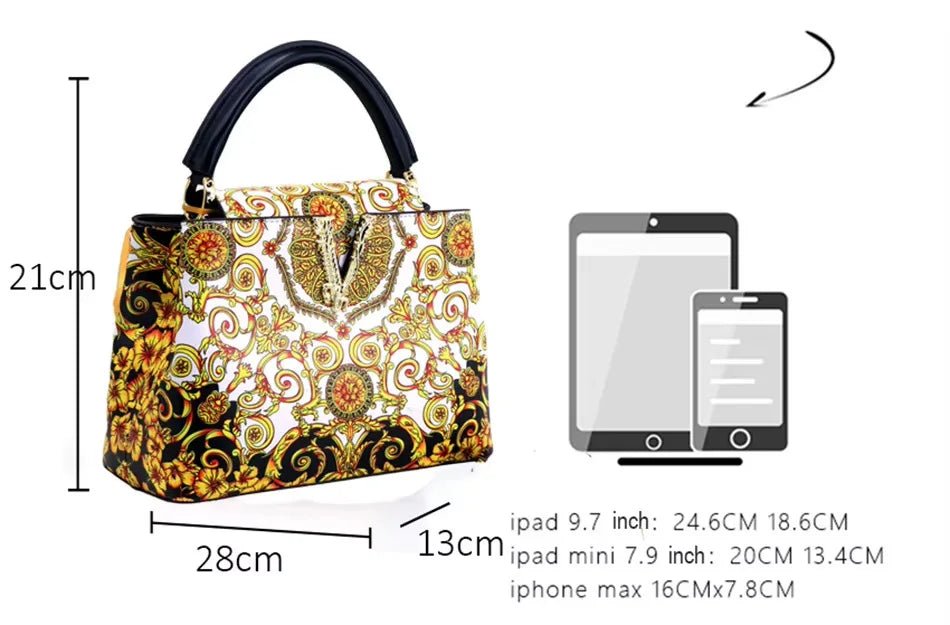 Ins Famous Fashion Classic Printed PU Leather Womens Handbags Luxury Elegant Shoulder Crossbody Top Handle Bag Daily Travel Work - Tara's Tiny Treasures
