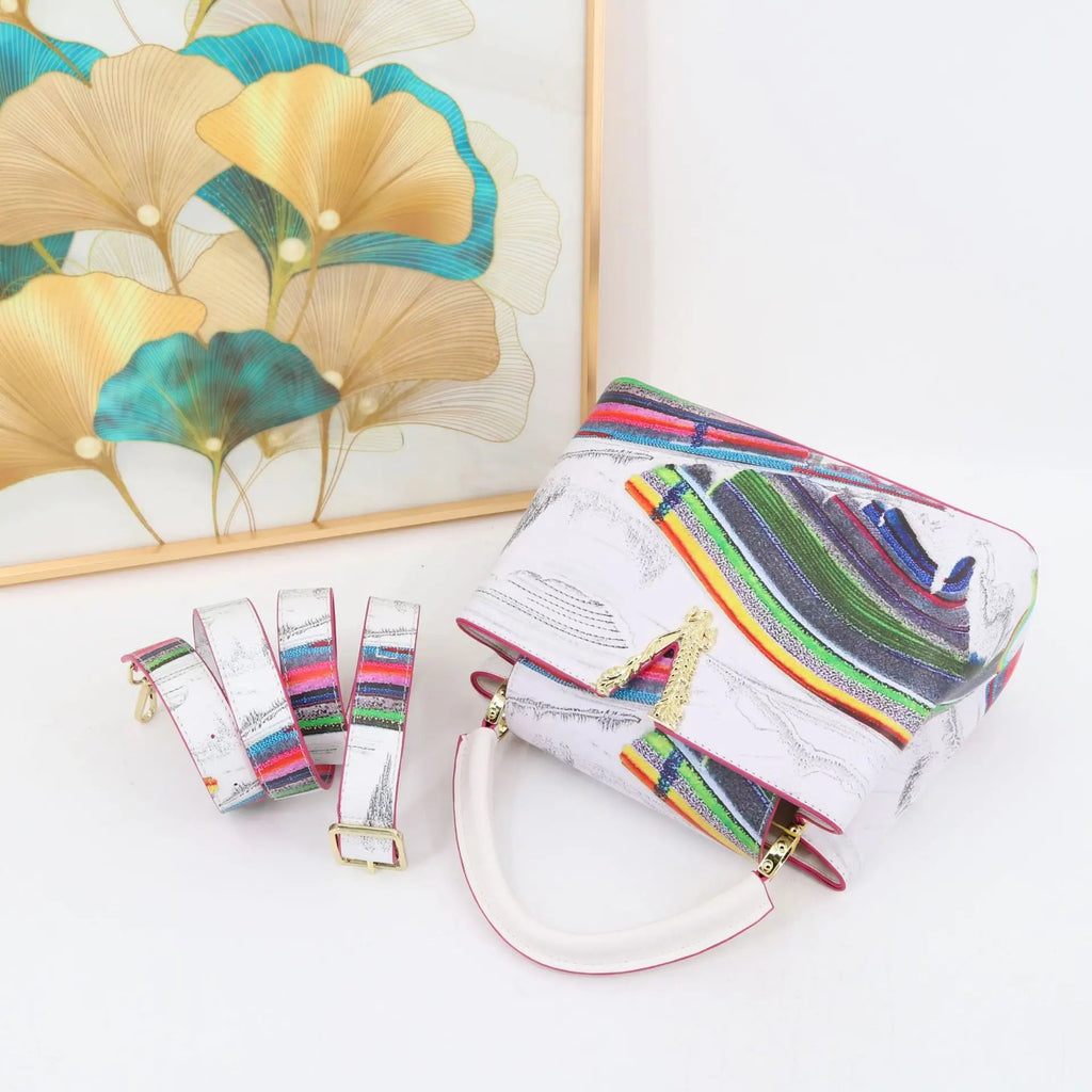 Ins Famous Fashion Classic Printed PU Leather Womens Handbags Luxury Elegant Shoulder Crossbody Top Handle Bag Daily Travel Work - Tara's Tiny Treasures