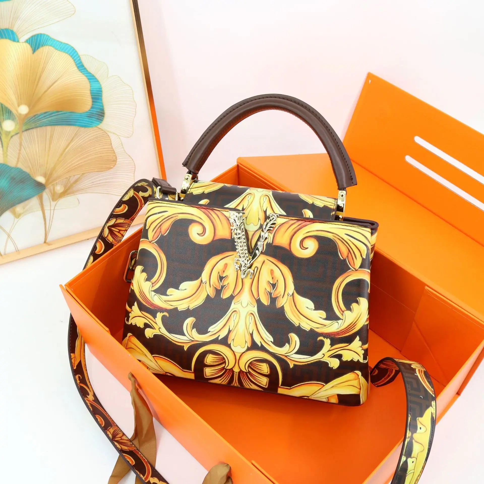 Ins Famous Fashion Classic Printed PU Leather Womens Handbags Luxury Elegant Shoulder Crossbody Top Handle Bag Daily Travel Work - Tara's Tiny Treasures