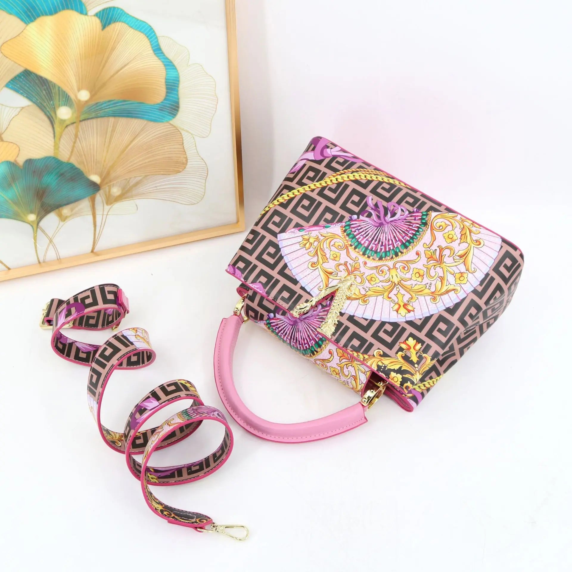 Ins Famous Fashion Classic Printed PU Leather Womens Handbags Luxury Elegant Shoulder Crossbody Top Handle Bag Daily Travel Work - Tara's Tiny Treasures