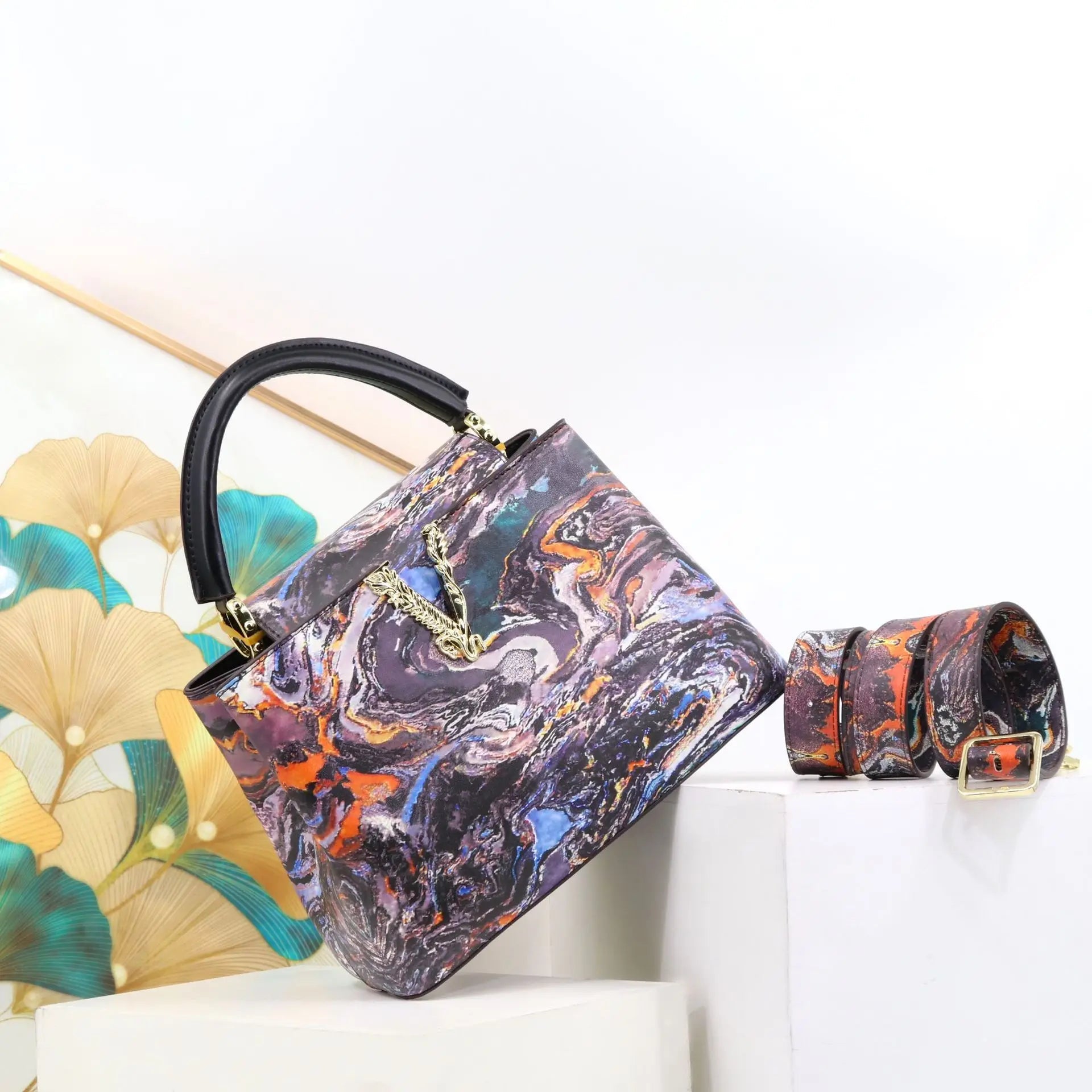 Ins Famous Fashion Classic Printed PU Leather Womens Handbags Luxury Elegant Shoulder Crossbody Top Handle Bag Daily Travel Work - Tara's Tiny Treasures