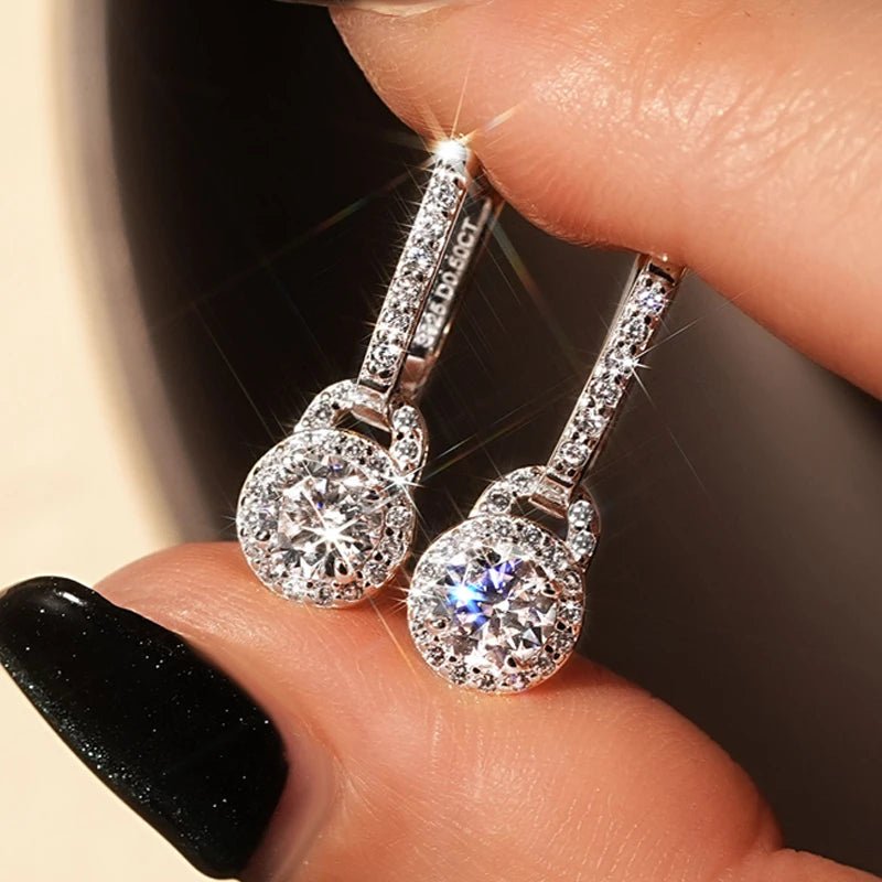 IOGOU Luxury S925 Silver 5mm 0.5ct Moissanite Dangle Hoop Earrings for Women Real Moissanite Diamond Jewelry Wedding Party Gift - Tara's Tiny Treasures