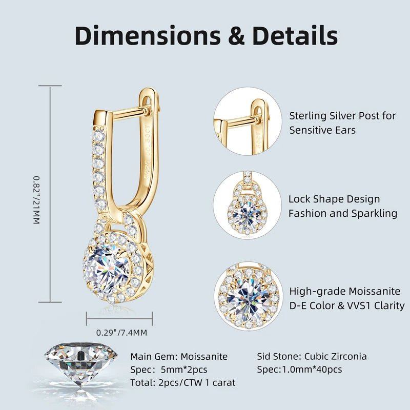 IOGOU Luxury S925 Silver 5mm 0.5ct Moissanite Dangle Hoop Earrings for Women Real Moissanite Diamond Jewelry Wedding Party Gift - Tara's Tiny Treasures
