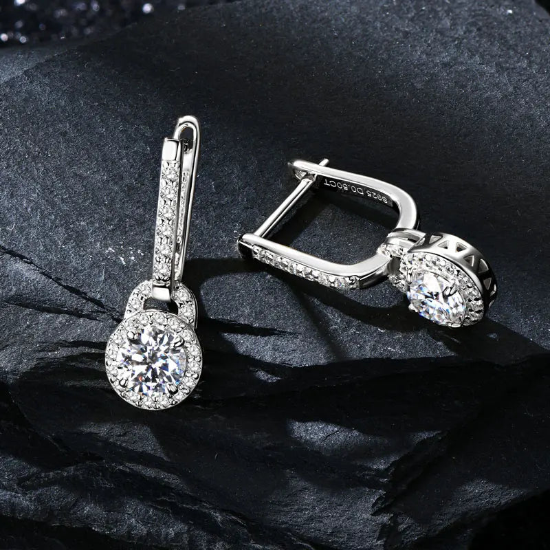 IOGOU Luxury S925 Silver 5mm 0.5ct Moissanite Dangle Hoop Earrings for Women Real Moissanite Diamond Jewelry Wedding Party Gift - Tara's Tiny Treasures