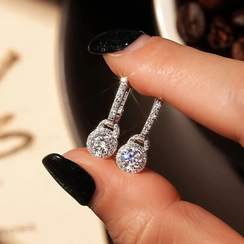IOGOU Luxury S925 Silver 5mm 0.5ct Moissanite Dangle Hoop Earrings for Women Real Moissanite Diamond Jewelry Wedding Party Gift - Tara's Tiny Treasures