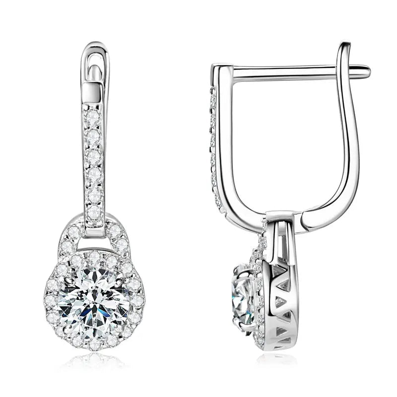 IOGOU Luxury S925 Silver 5mm 0.5ct Moissanite Dangle Hoop Earrings for Women Real Moissanite Diamond Jewelry Wedding Party Gift - Tara's Tiny Treasures