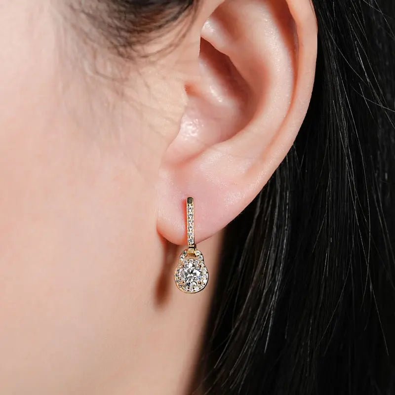 IOGOU Luxury S925 Silver 5mm 0.5ct Moissanite Dangle Hoop Earrings for Women Real Moissanite Diamond Jewelry Wedding Party Gift - Tara's Tiny Treasures