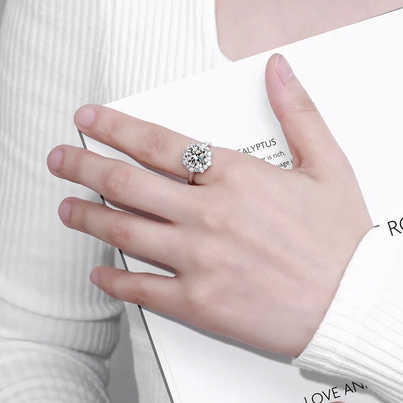 JoyceJelly Luxury 3 Carat Moissanite Diamond Jewelry S925 Sterling Silver Wedding Ring For Women Flower Shaped Design Size5-9 - Tara's Tiny Treasures