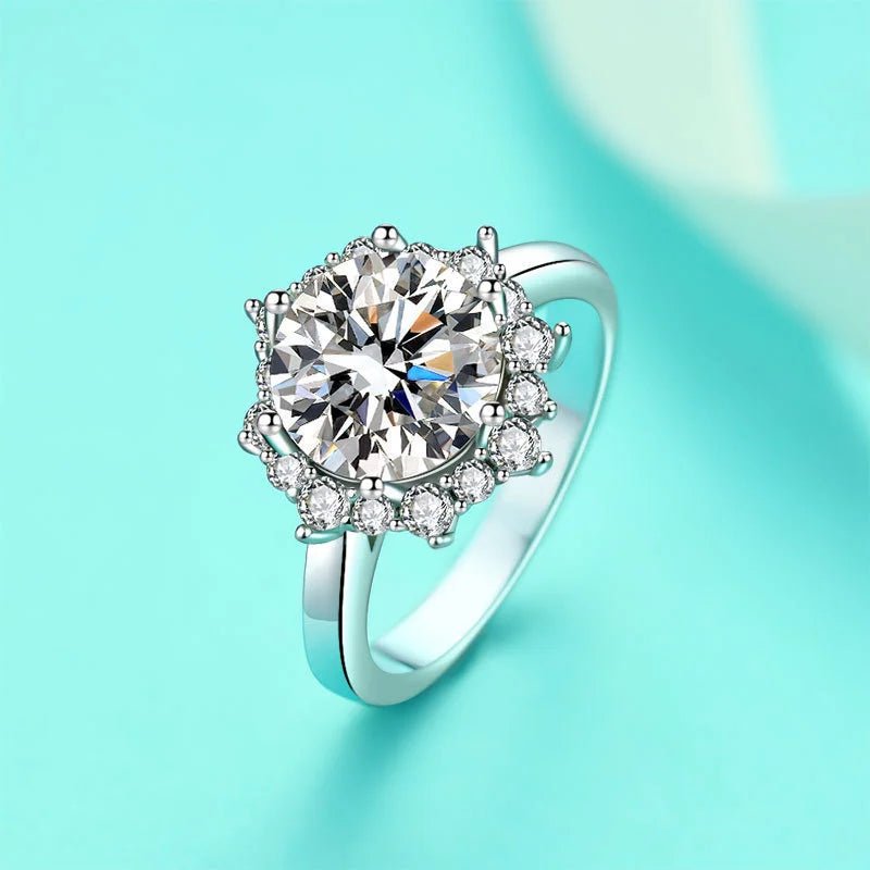 JoyceJelly Luxury 3 Carat Moissanite Diamond Jewelry S925 Sterling Silver Wedding Ring For Women Flower Shaped Design Size5-9 - Tara's Tiny Treasures