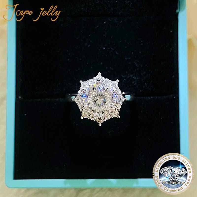 JoyceJelly Luxury 3 Carat Moissanite Diamond Jewelry S925 Sterling Silver Wedding Ring For Women Flower Shaped Design Size5-9 - Tara's Tiny Treasures