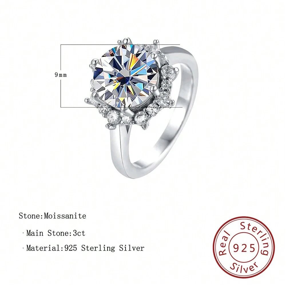 JoyceJelly Luxury 3 Carat Moissanite Diamond Jewelry S925 Sterling Silver Wedding Ring For Women Flower Shaped Design Size5-9 - Tara's Tiny Treasures