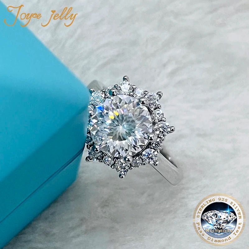JoyceJelly Luxury 3 Carat Moissanite Diamond Jewelry S925 Sterling Silver Wedding Ring For Women Flower Shaped Design Size5-9 - Tara's Tiny Treasures