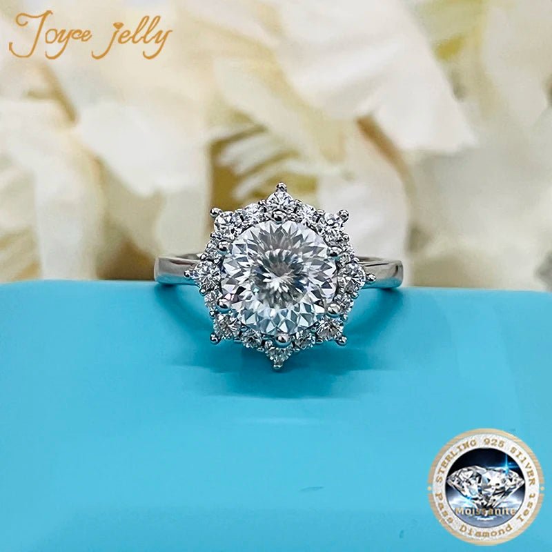 JoyceJelly Luxury 3 Carat Moissanite Diamond Jewelry S925 Sterling Silver Wedding Ring For Women Flower Shaped Design Size5-9 - Tara's Tiny Treasures