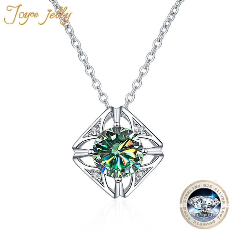 JoyceJelly Pure S925 Sterling Silver Necklace For Women 1ct VVS Moissanite Diamond Jewelry Classic Square Pendant Clavicle Chain - Tara's Tiny Treasures