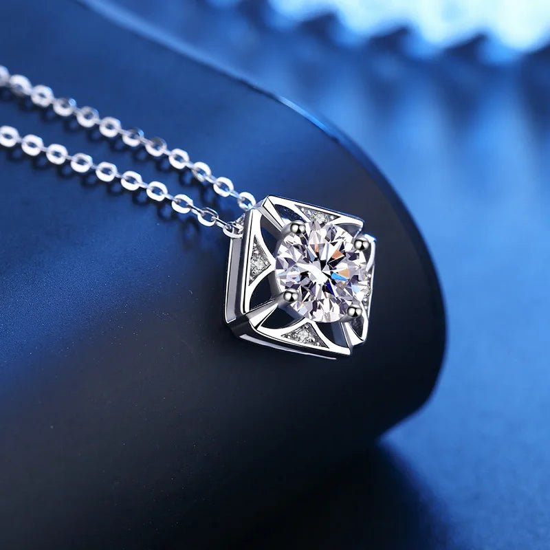 JoyceJelly Pure S925 Sterling Silver Necklace For Women 1ct VVS Moissanite Diamond Jewelry Classic Square Pendant Clavicle Chain - Tara's Tiny Treasures