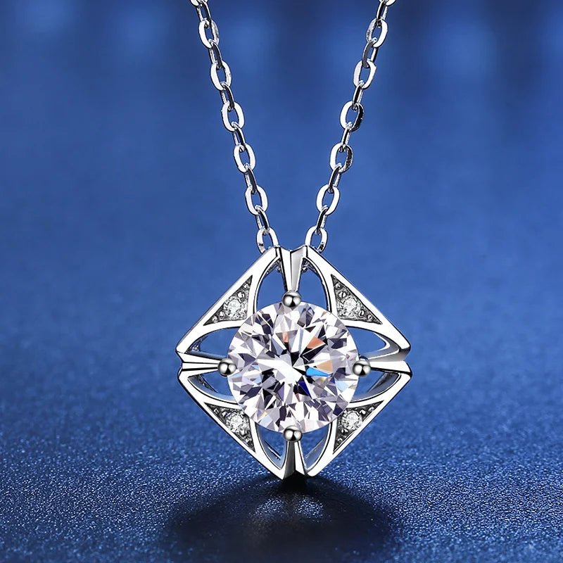 JoyceJelly Pure S925 Sterling Silver Necklace For Women 1ct VVS Moissanite Diamond Jewelry Classic Square Pendant Clavicle Chain - Tara's Tiny Treasures