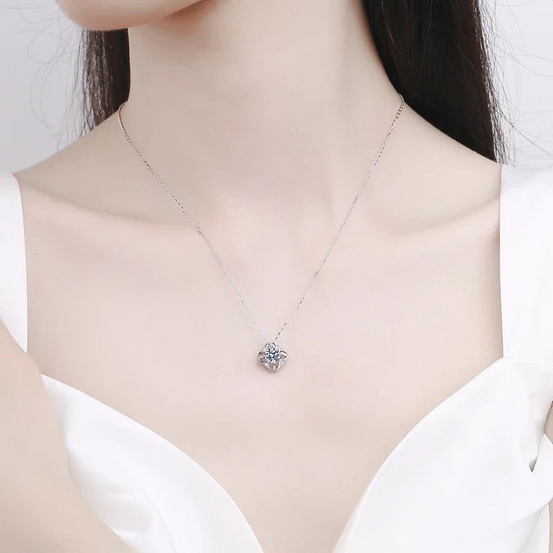 JoyceJelly Pure S925 Sterling Silver Necklace For Women 1ct VVS Moissanite Diamond Jewelry Classic Square Pendant Clavicle Chain - Tara's Tiny Treasures
