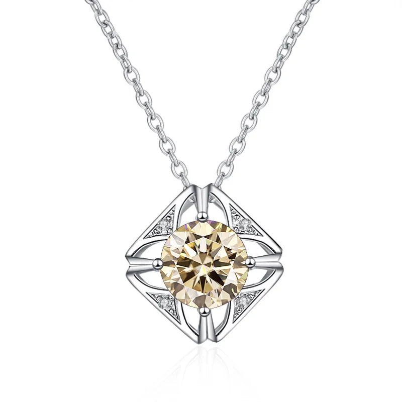 JoyceJelly Pure S925 Sterling Silver Necklace For Women 1ct VVS Moissanite Diamond Jewelry Classic Square Pendant Clavicle Chain - Tara's Tiny Treasures
