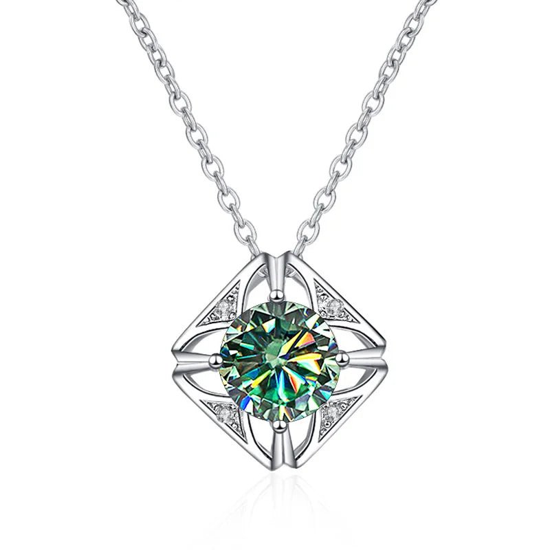JoyceJelly Pure S925 Sterling Silver Necklace For Women 1ct VVS Moissanite Diamond Jewelry Classic Square Pendant Clavicle Chain - Tara's Tiny Treasures