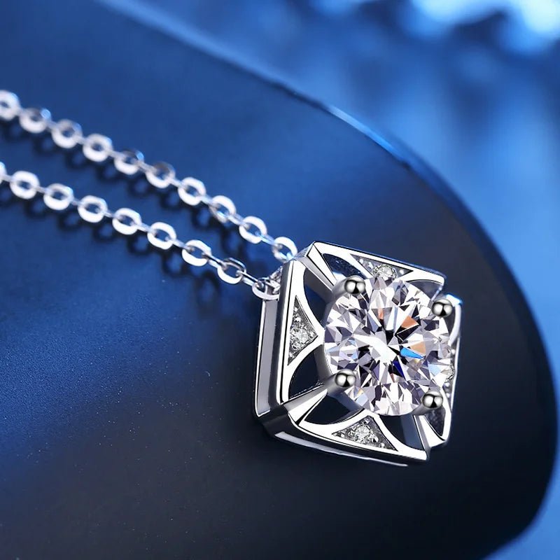 JoyceJelly Pure S925 Sterling Silver Necklace For Women 1ct VVS Moissanite Diamond Jewelry Classic Square Pendant Clavicle Chain - Tara's Tiny Treasures