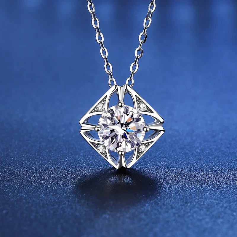 JoyceJelly Pure S925 Sterling Silver Necklace For Women 1ct VVS Moissanite Diamond Jewelry Classic Square Pendant Clavicle Chain - Tara's Tiny Treasures