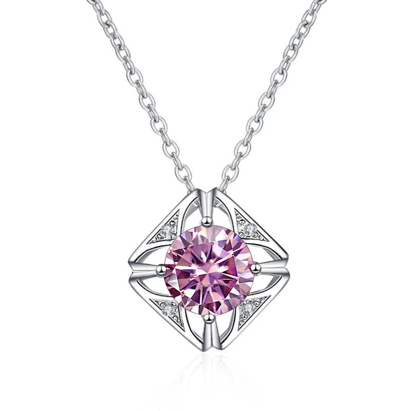 JoyceJelly Pure S925 Sterling Silver Necklace For Women 1ct VVS Moissanite Diamond Jewelry Classic Square Pendant Clavicle Chain - Tara's Tiny Treasures