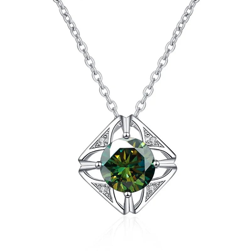 JoyceJelly Pure S925 Sterling Silver Necklace For Women 1ct VVS Moissanite Diamond Jewelry Classic Square Pendant Clavicle Chain - Tara's Tiny Treasures